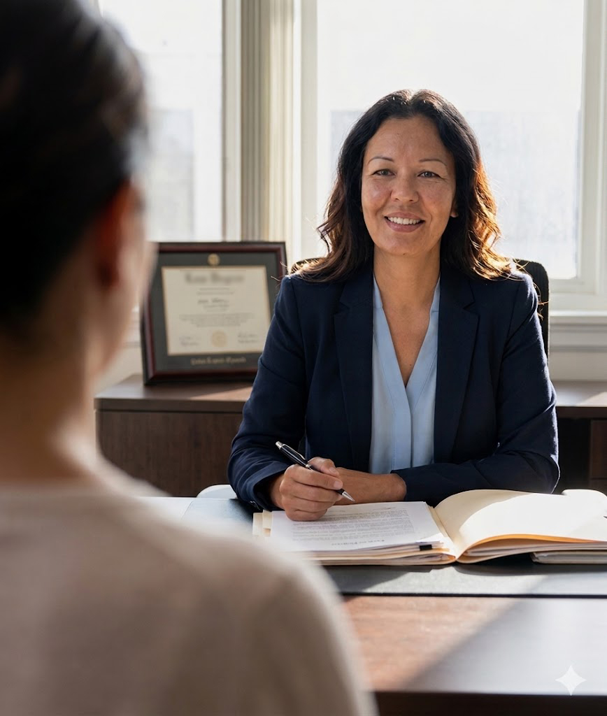 Megan Shields, Saskatoon family lawyer consulting with a client.